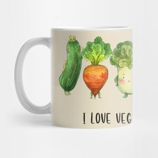 "I love Veggies" Cute Watercolour Handmade Mug
